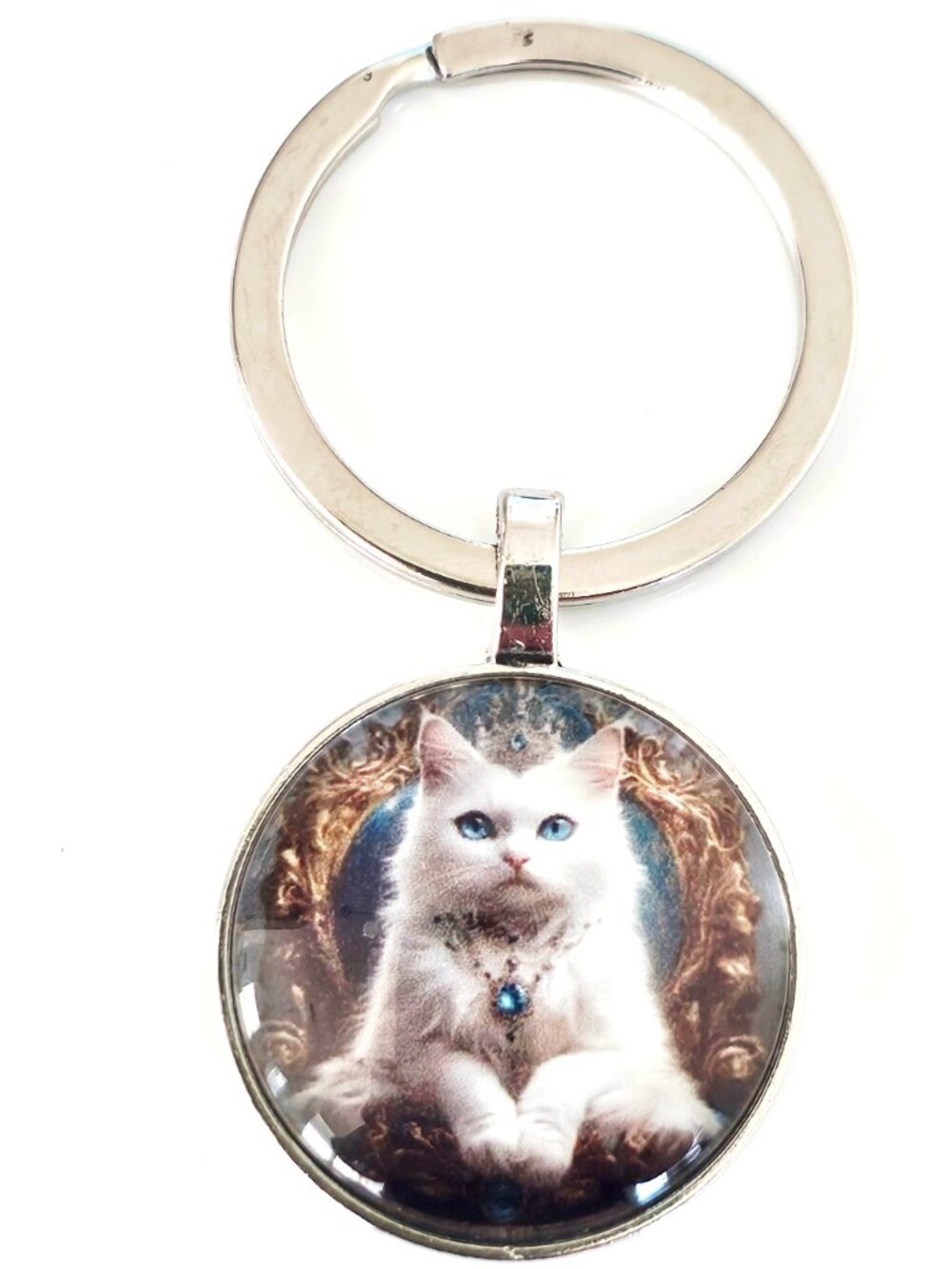 White Cat Blue Eyes Keychain Royal Mystical Charm Cute Kitty Gift Detachable